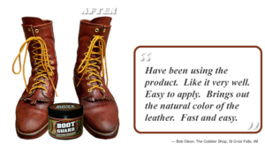 Have been using Boot Guard Leather Dressing. Like it very well. Easy to apply. Brings out the natural color of the leather. Fast and easy.