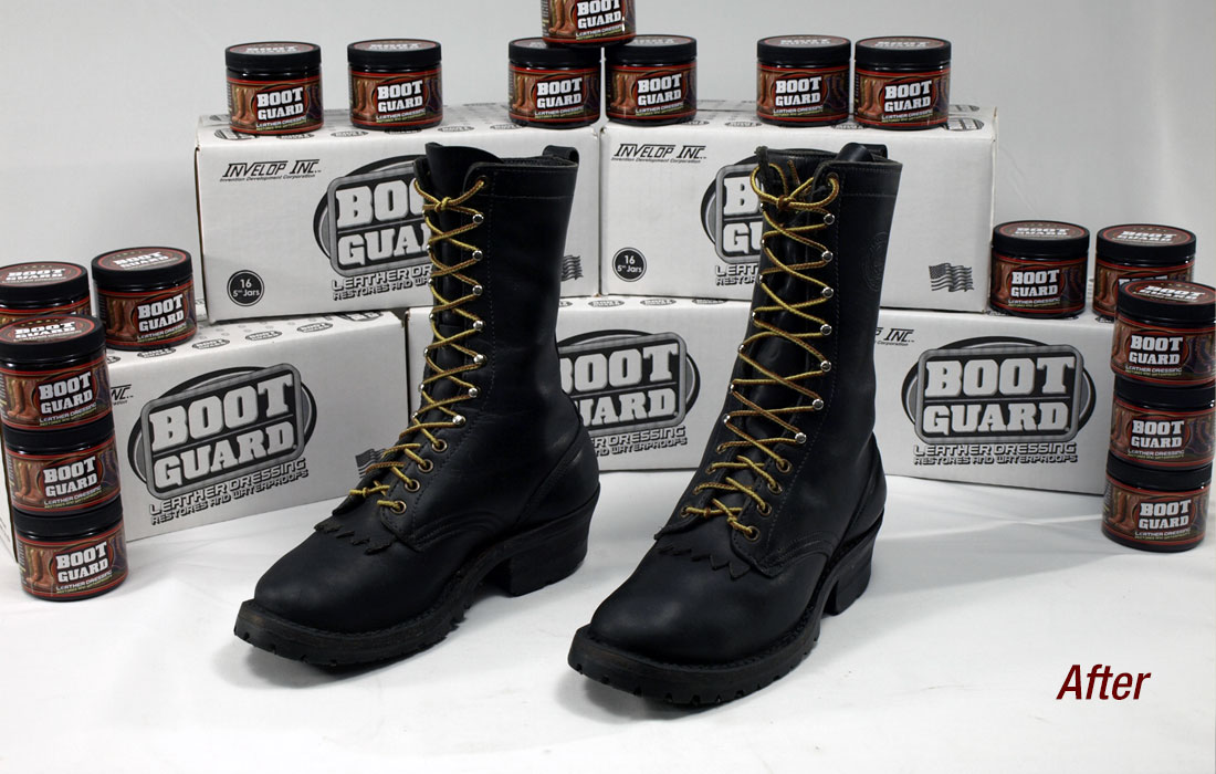 Men's boots after being treated with Boot Guard®