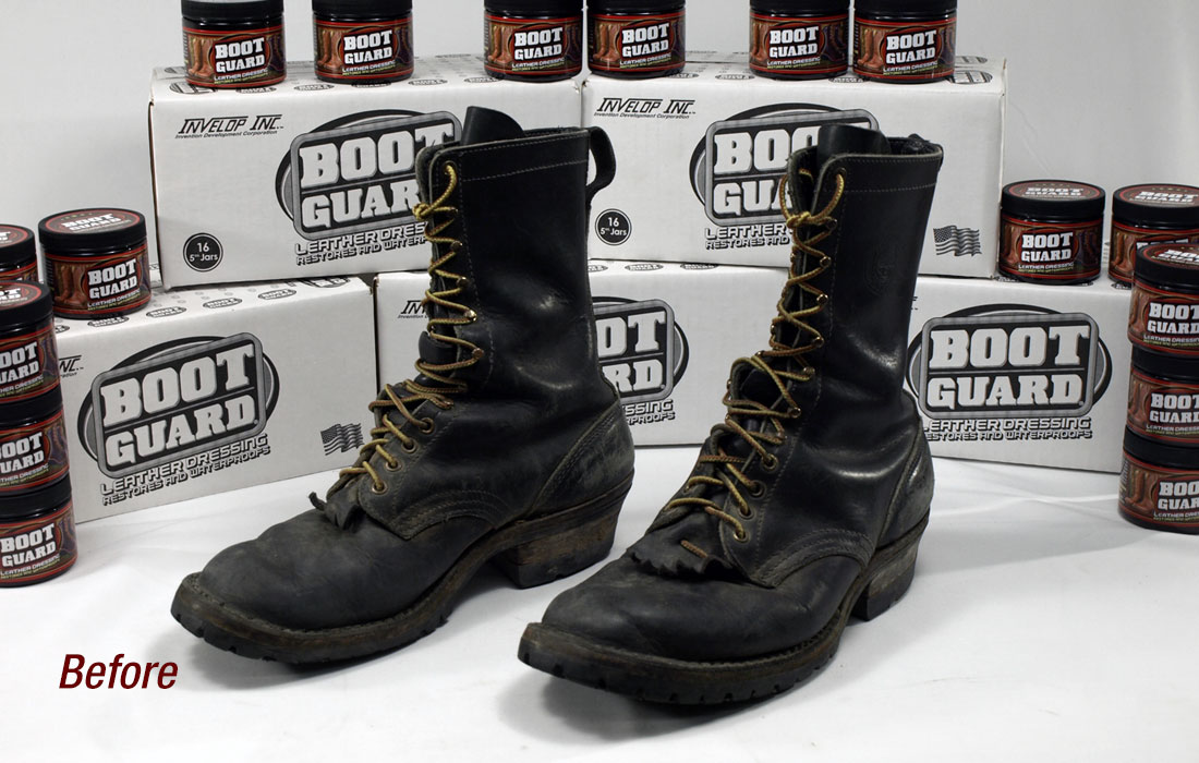 Men's boots before being treated with Boot Guard®