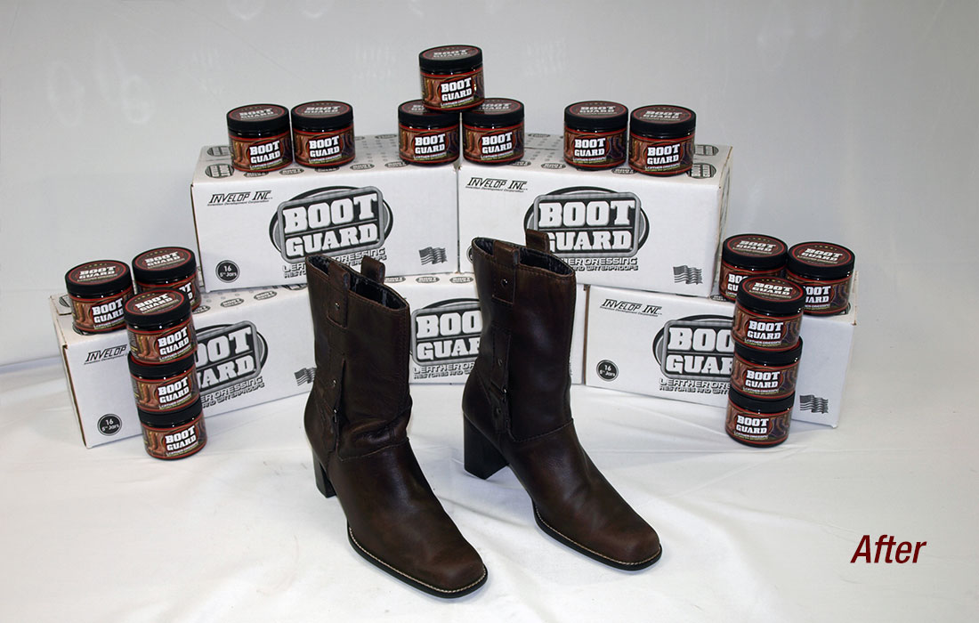 Women's boots after being treated with Boot Guard®