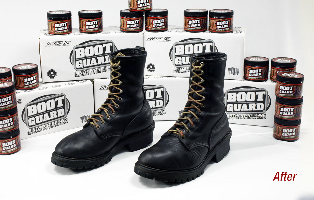 Men's boots after being treated with Boot Guard®