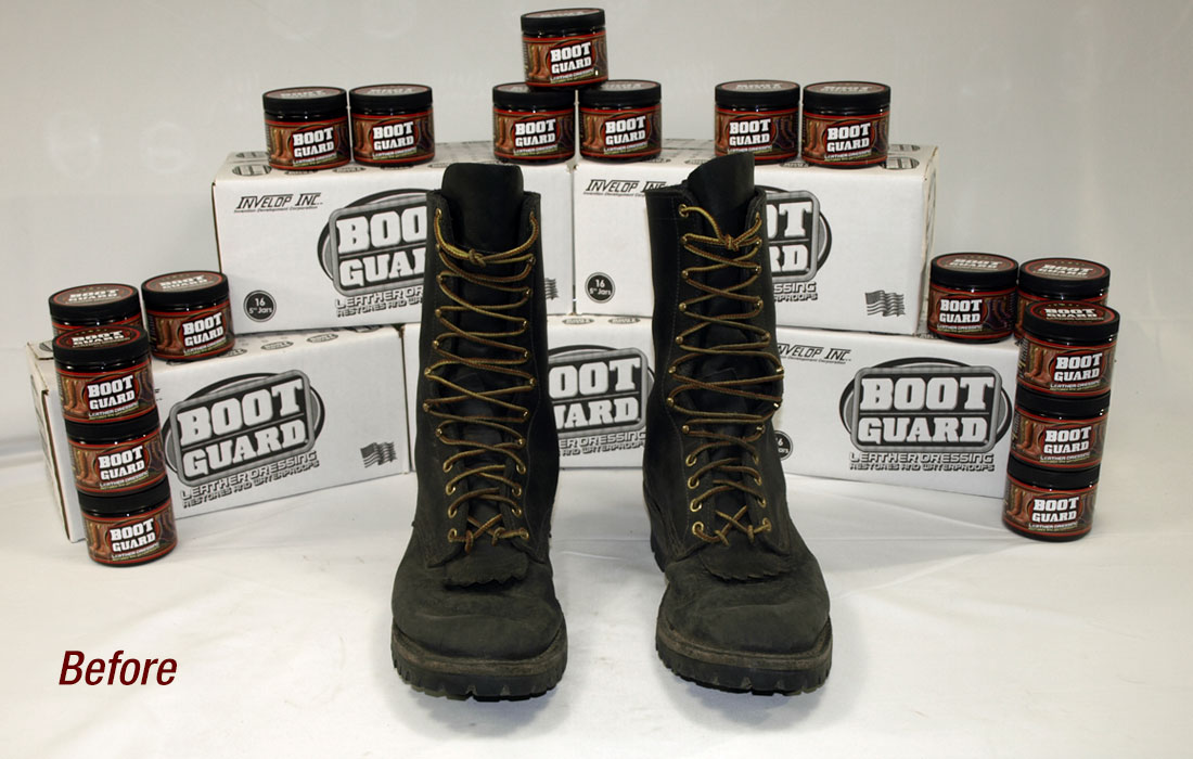 Men's boots before being treated with Boot Guard®